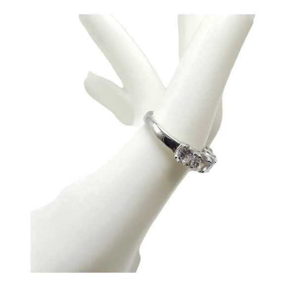 925 Sterling Silver Faceted Eternal Five Stone Ring Vintage Size 5 - Picture 6 of 6